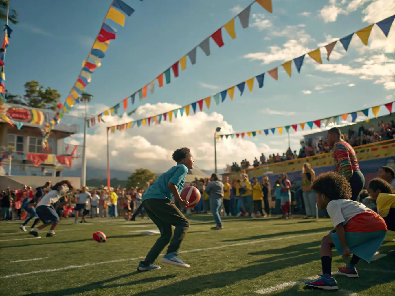 A dynamic shot of adult players competing in a friendly football match, demonstrating the camaraderie and competitive spirit of the Adult League.