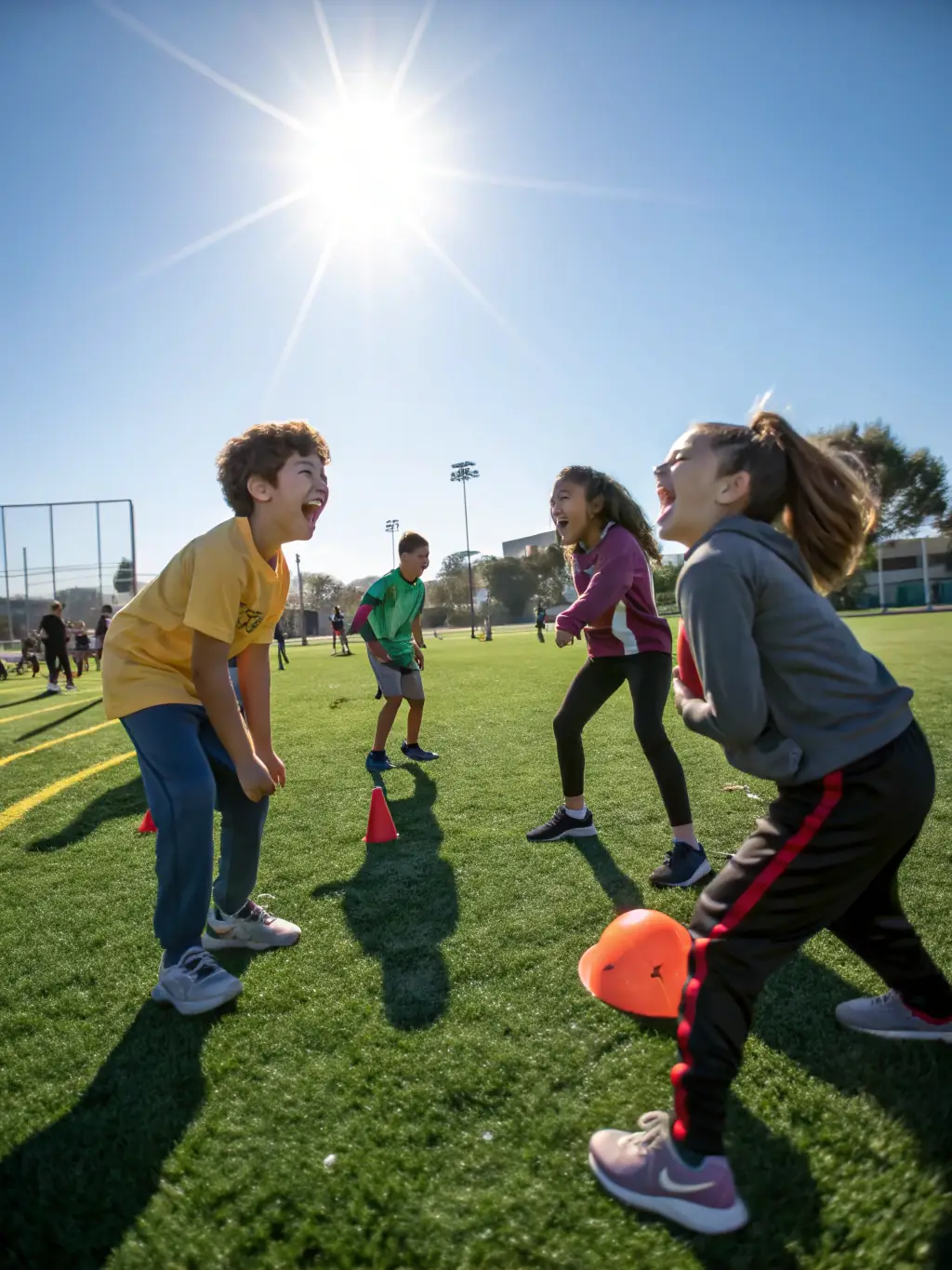 A diverse group of individuals participating in a physical education session led by FOOTBALL CLUB DE MONTENDRE, promoting healthy lifestyles and inclusive participation.